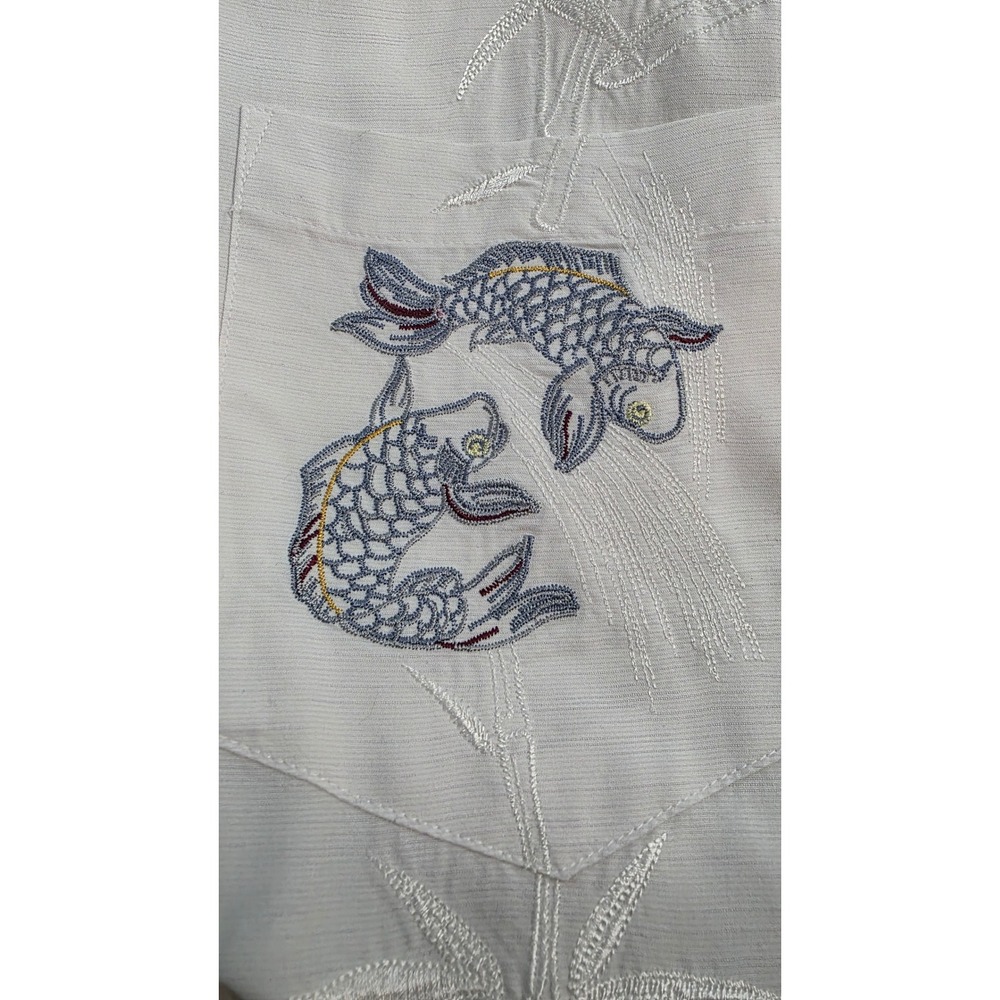 Bamboo Cay Mens XXL White Koi Fish Bamboo Embroidered Modal Camp Shirt Short Slv - Picture 6 of 9